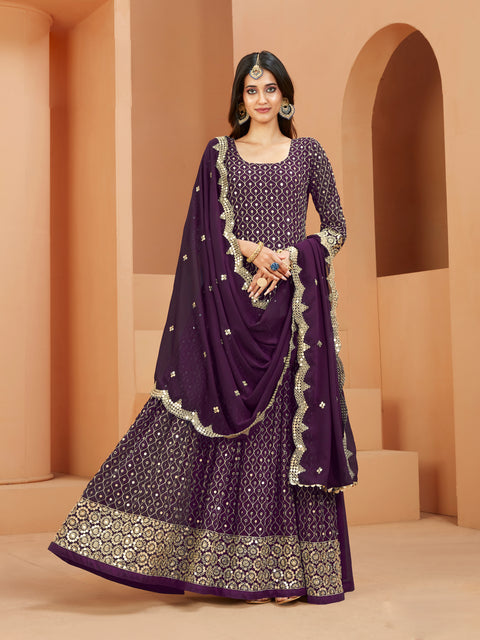 Purple Partywear Embroidered Georgette Anarkali Suit