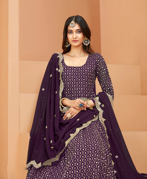 Purple Partywear Embroidered Georgette Anarkali Suit