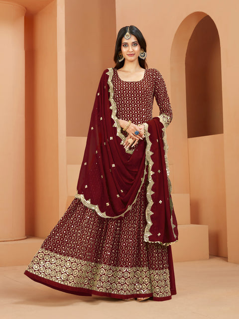 Maroon Partywear Embroidered Georgette Anarkali Suit