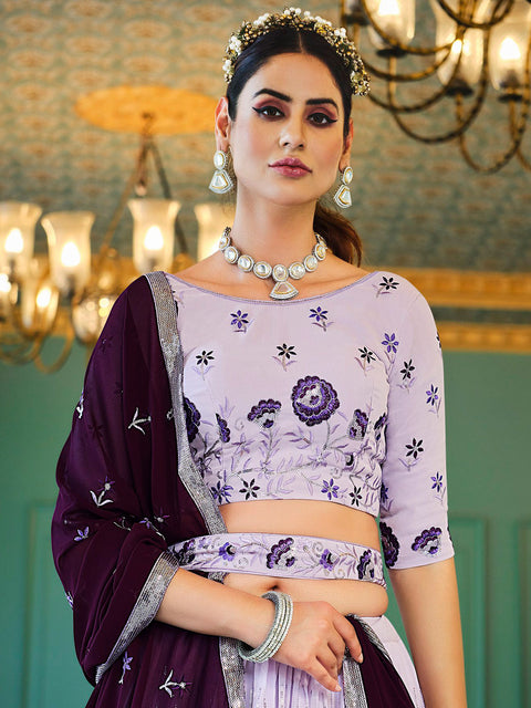 Georgette Lavender Embroidered Designer Lehenga Choli