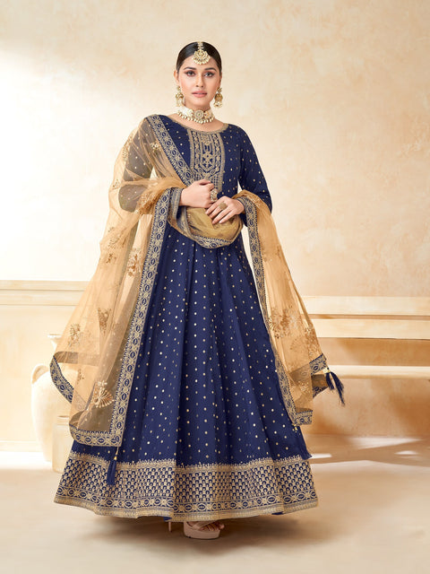 Royal Blue Embroidered Party Wear Anarkali