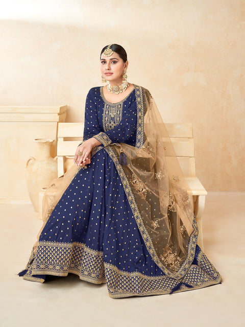 Royal Blue Embroidered Party Wear Anarkali