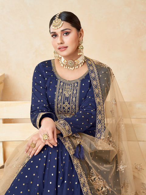 Royal Blue Embroidered Party Wear Anarkali