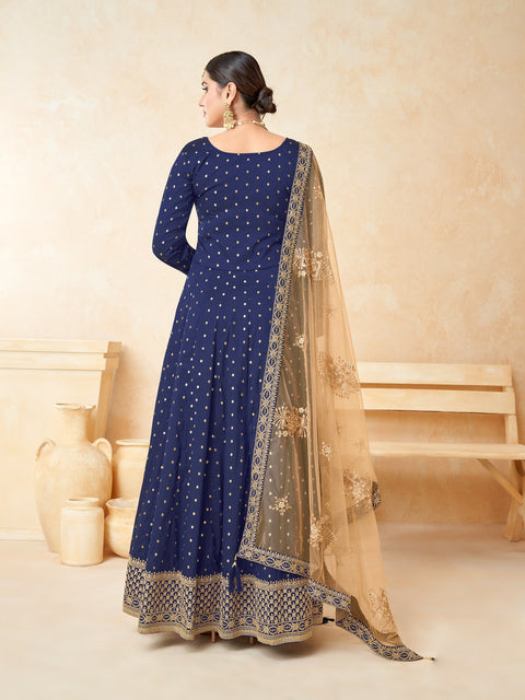 Royal Blue Embroidered Party Wear Anarkali