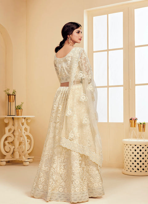 Off White Heavy Embroidered Net Lehenga Choli Set