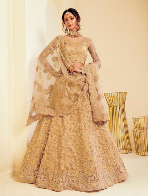 Gold Heavy Embroidered Net Lehenga