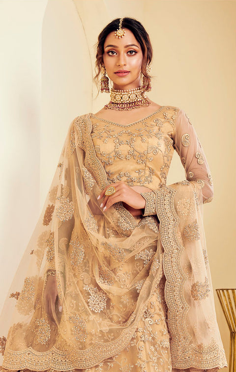 Gold Heavy Embroidered Net Lehenga