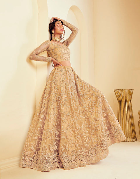 Gold Heavy Embroidered Net Lehenga
