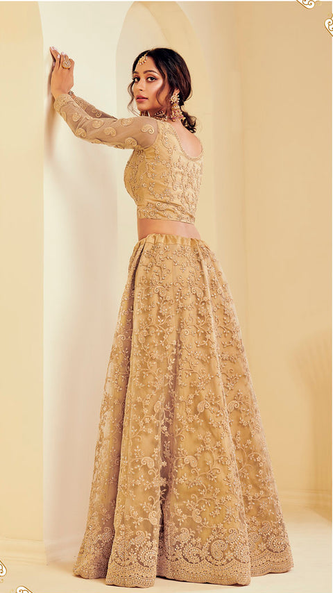 Gold Heavy Embroidered Net Lehenga