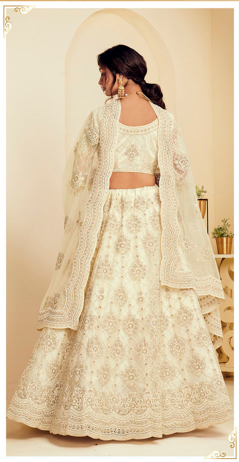 Off White Heavy Embroidered Net Lehenga Choli Set