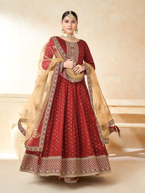 Cherishing Red Party Wear Anarkali Style Suit