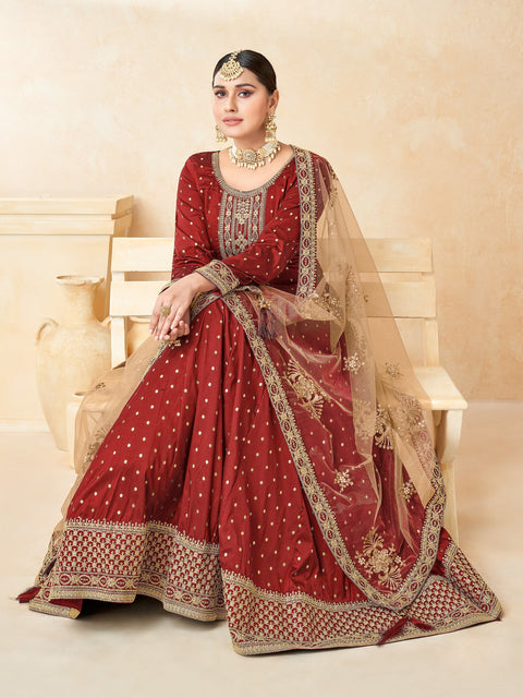 Cherishing Red Party Wear Anarkali Style Suit