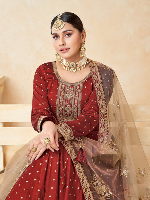 Cherishing Red Party Wear Anarkali Style Suit