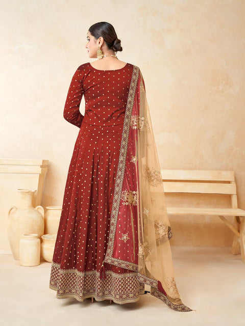 Cherishing Red Party Wear Anarkali Style Suit