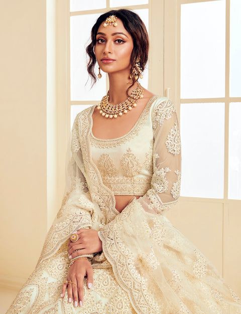 Off White Heavy Embroidered Lehenga Choli