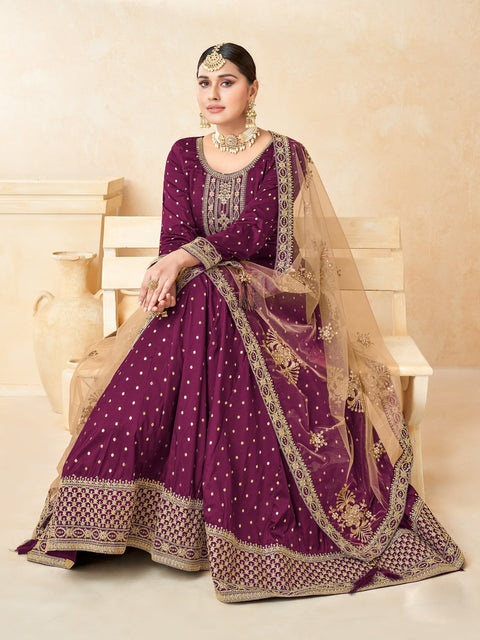 Trending Wine Hued Embroidered Designer Anarkali