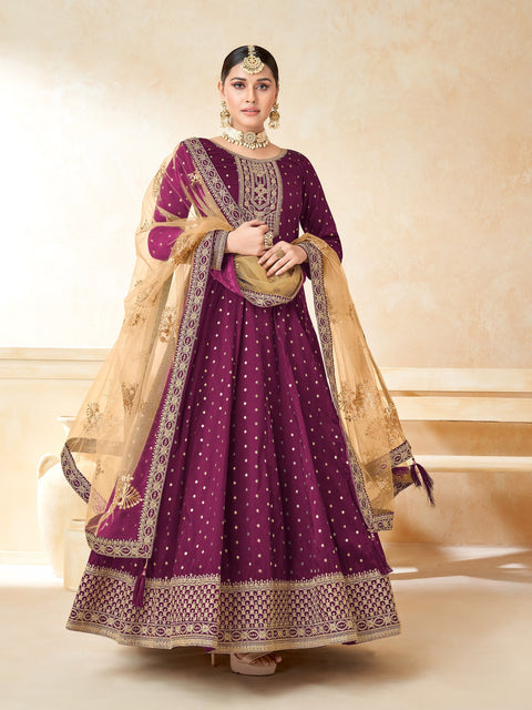 Trending Wine Hued Embroidered Designer Anarkali
