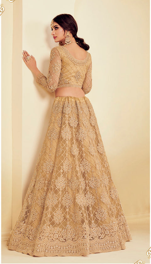 Golden Heavy Embroidered Wedding Net Lehenga Choli